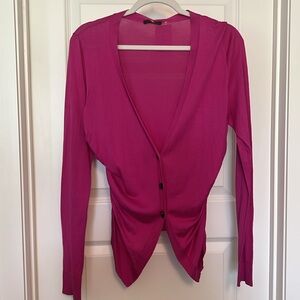 Vera Wang Magenta Silk Ruched V Neck Cardigan Size L